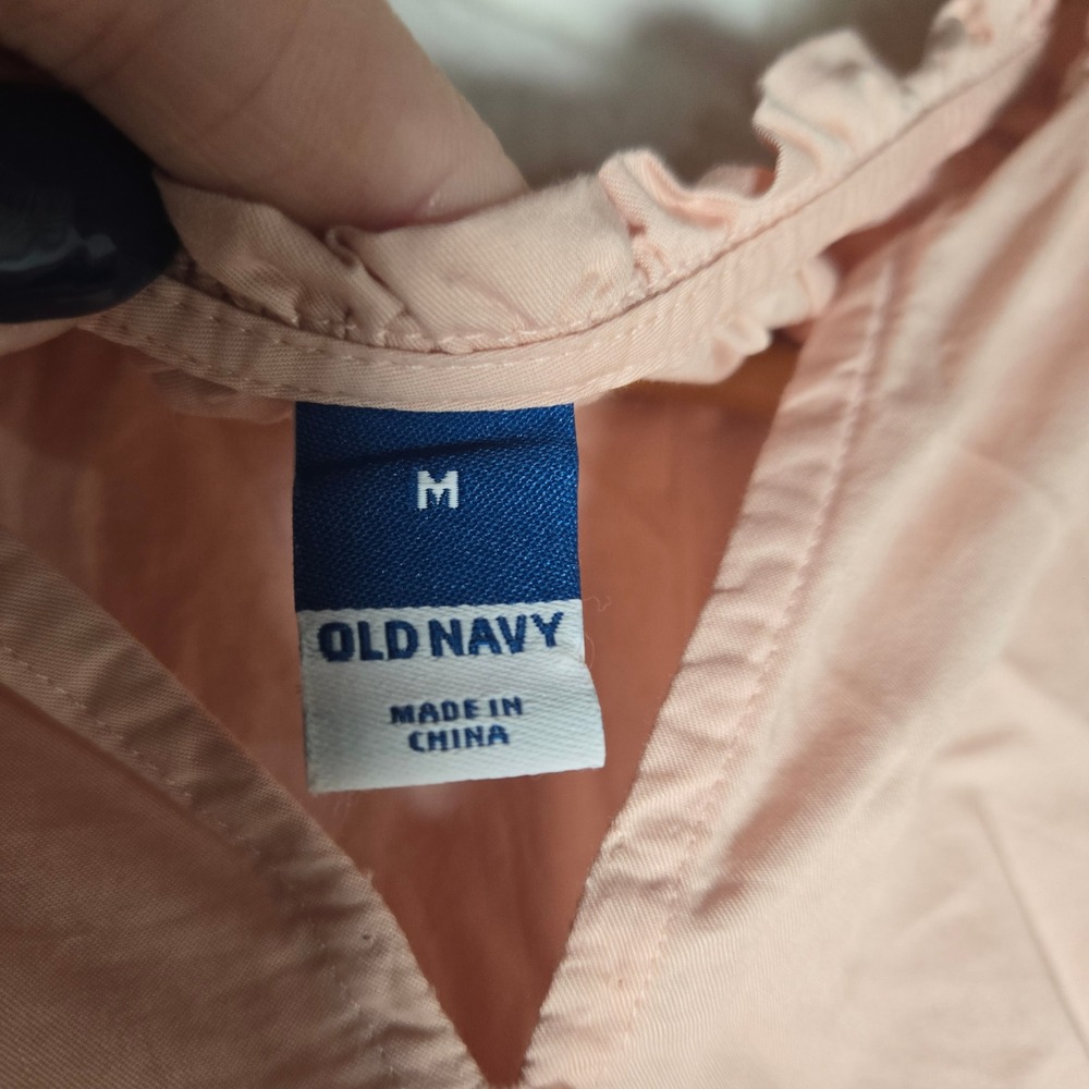 Old Navy Powder‎ Pastel Pink Bamboo Top Medium Cotton Puff Sleeve Preppy Cottage - Picture 3 of 7